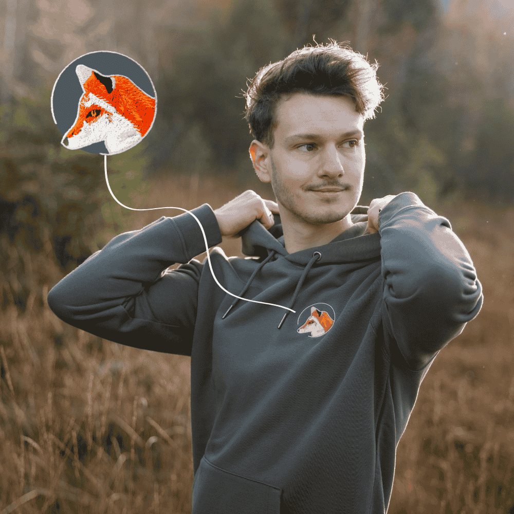 Fuchs Bio Männer Hoodie Stick