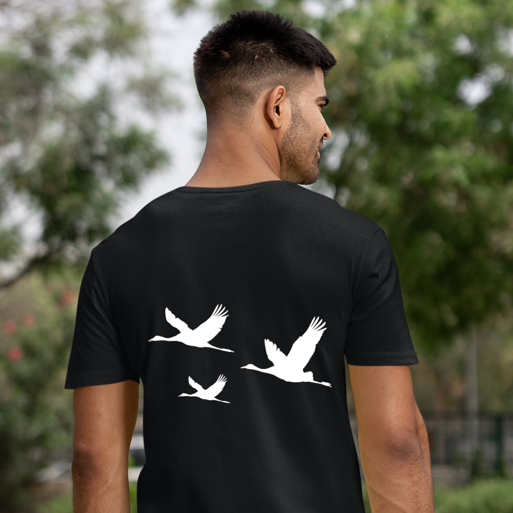 Kranich Bio Männer T-Shirt Backprint