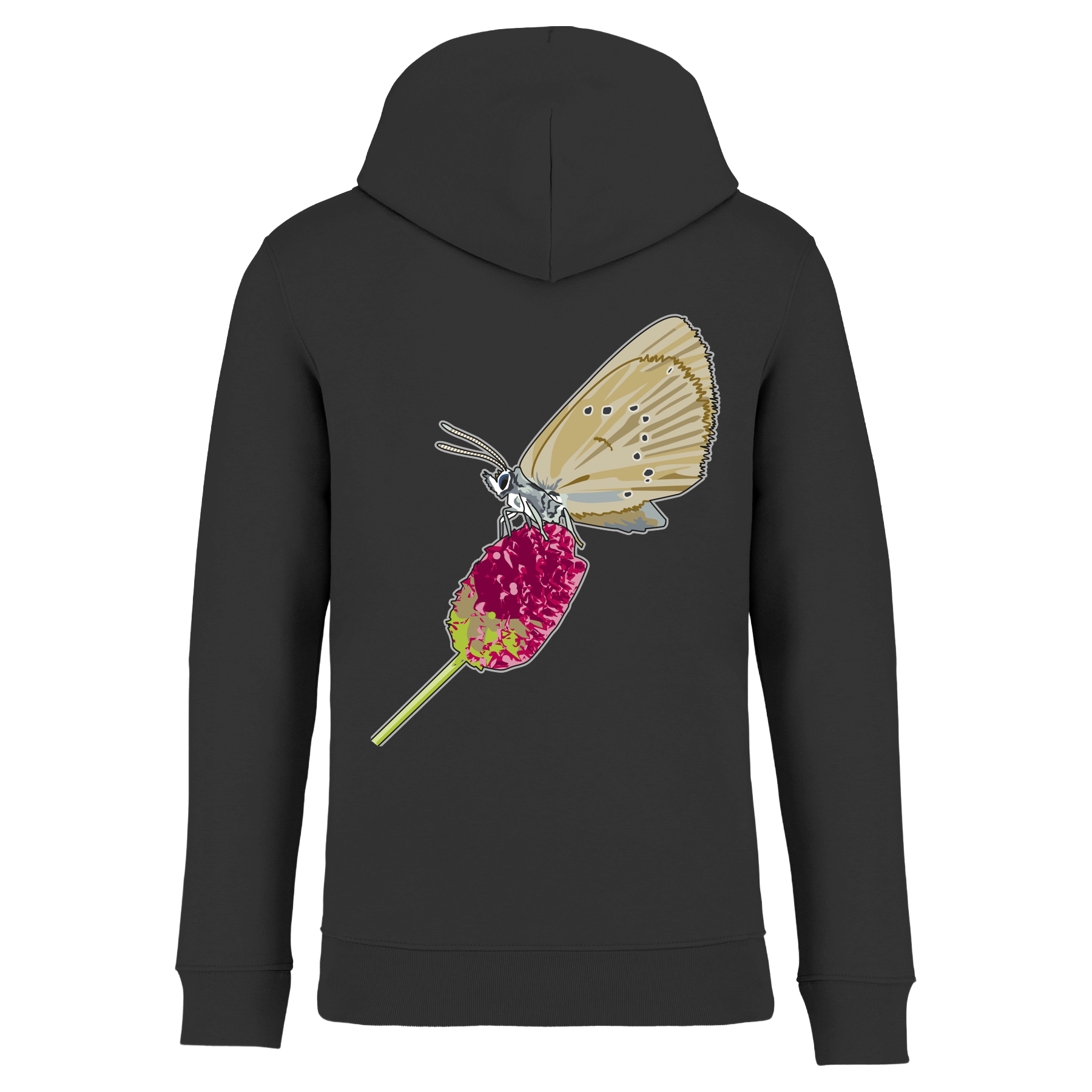 Dunkler Wiesenknopf-Ameisenbläuling Bio Unisex Hoodie Backprint
