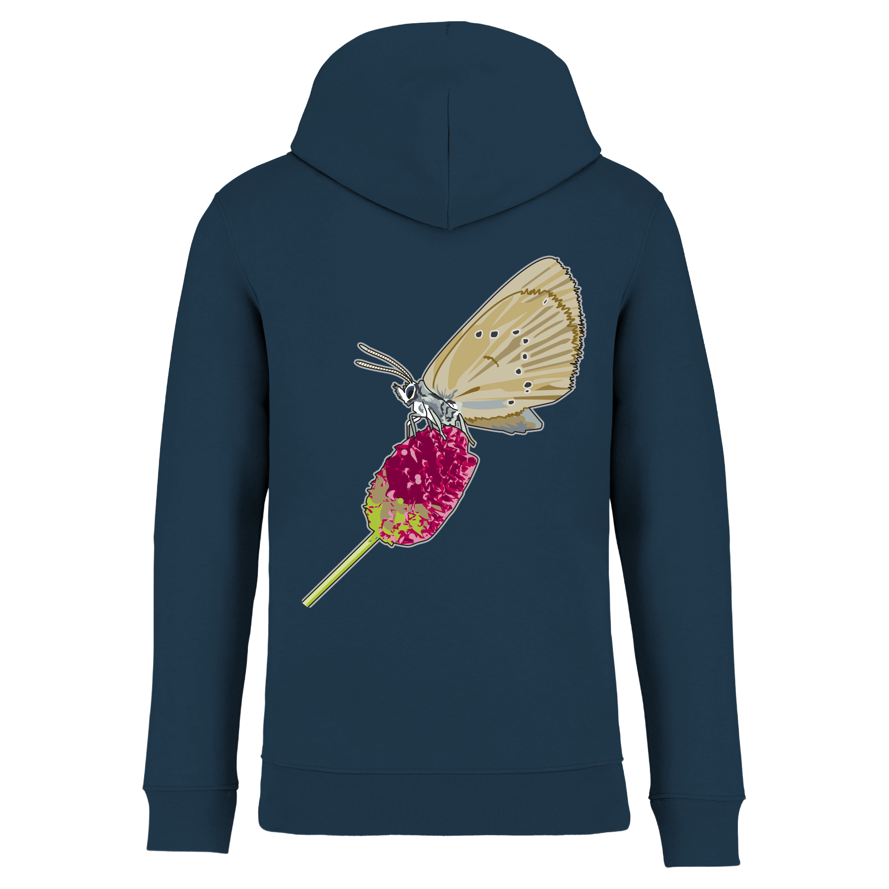 Dunkler Wiesenknopf-Ameisenbläuling Bio Unisex Hoodie Backprint