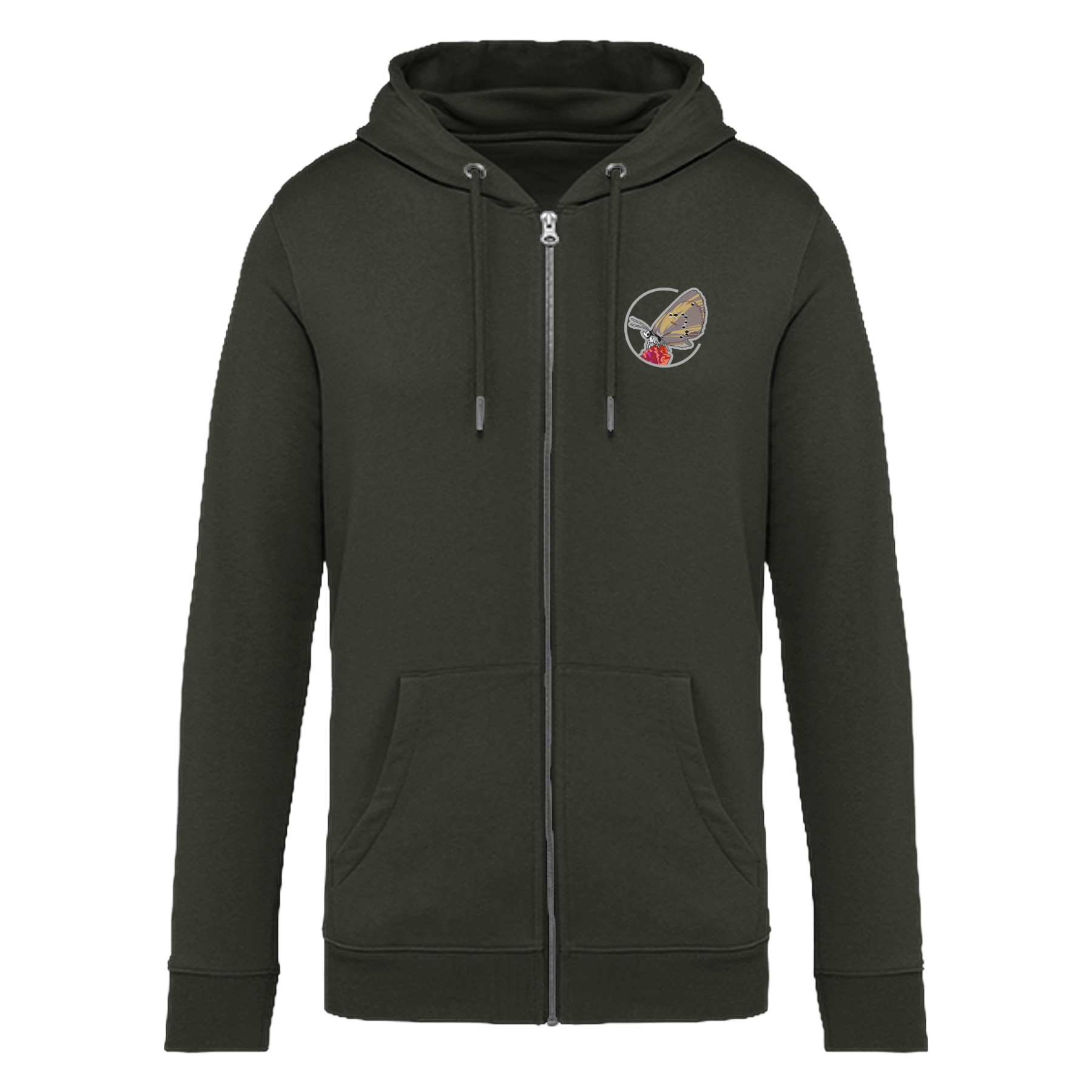 Dunkler Wiesenknopf-Ameisenbläuling Bio Unisex Zip-Hoodie Stick