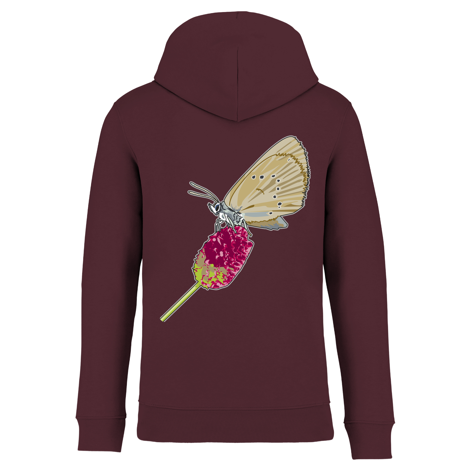Dunkler Wiesenknopf-Ameisenbläuling Bio Unisex Hoodie Backprint