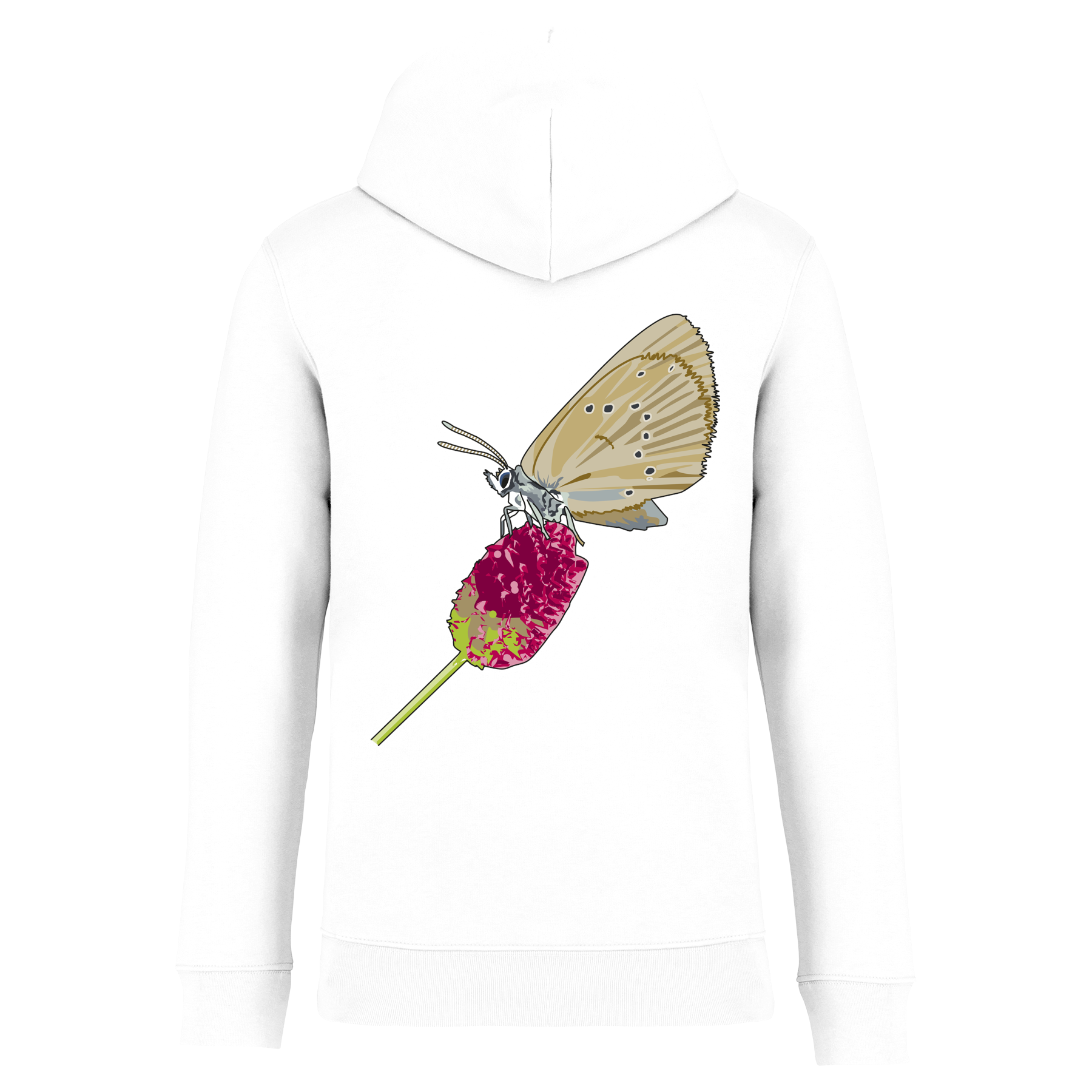 Dunkler Wiesenknopf-Ameisenbläuling Bio Unisex Hoodie Backprint