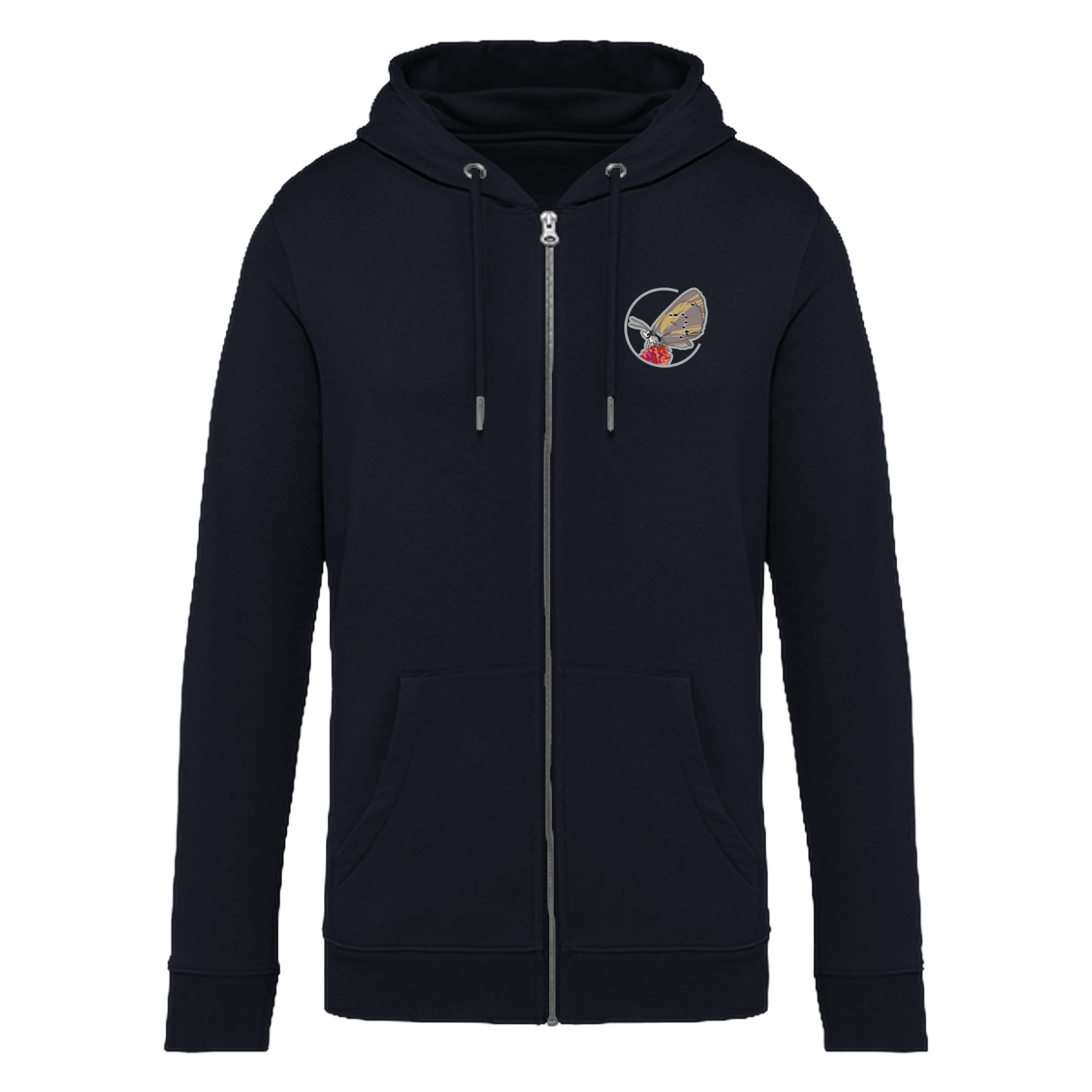 Dunkler Wiesenknopf-Ameisenbläuling Bio Unisex Zip-Hoodie Stick