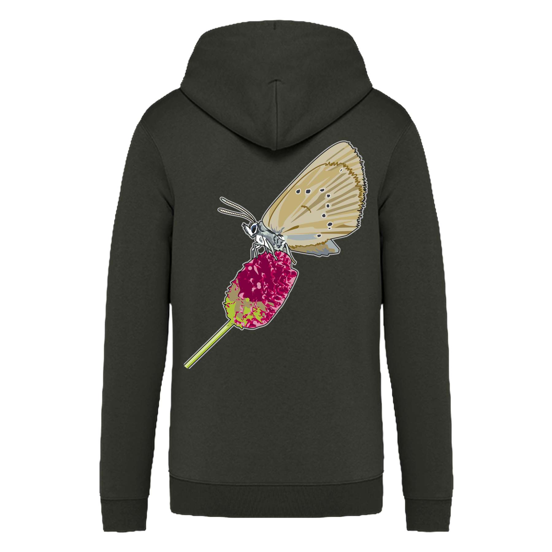 Dunkler Wiesenknopf-Ameisenbläuling Bio Unisex Zip-Hoodie Backprint