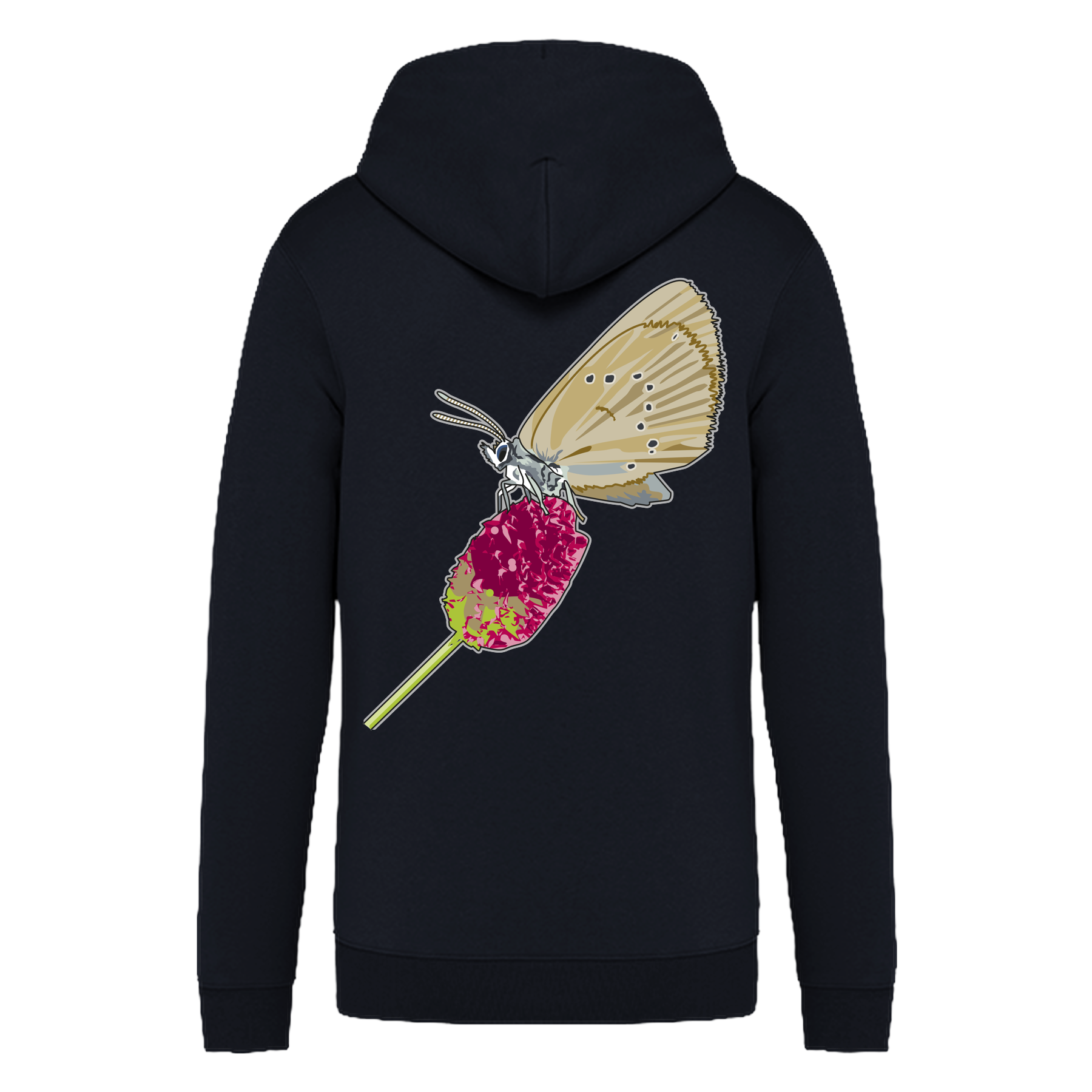 Dunkler Wiesenknopf-Ameisenbläuling Bio Unisex Zip-Hoodie Backprint