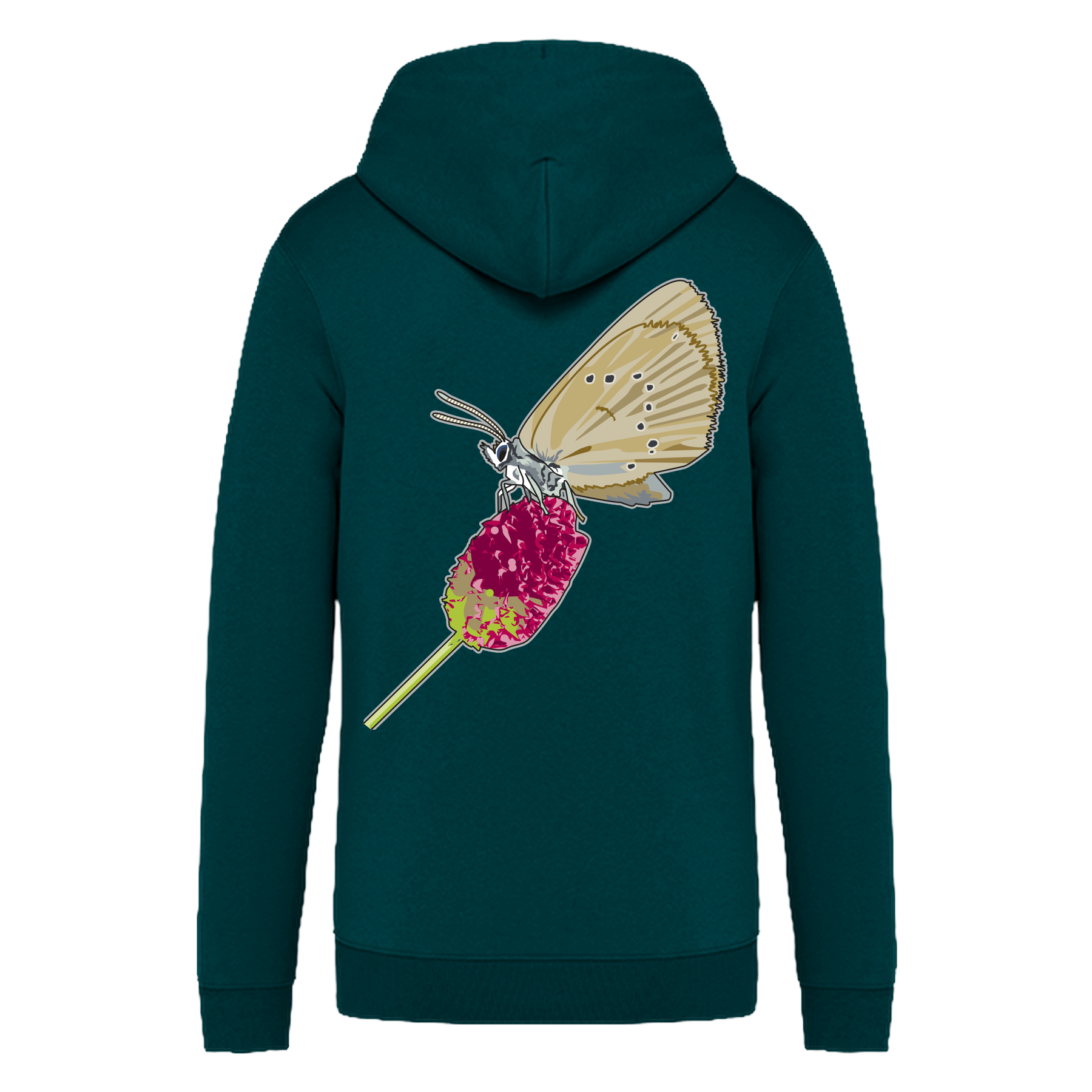 Dunkler Wiesenknopf-Ameisenbläuling Bio Unisex Zip-Hoodie Backprint