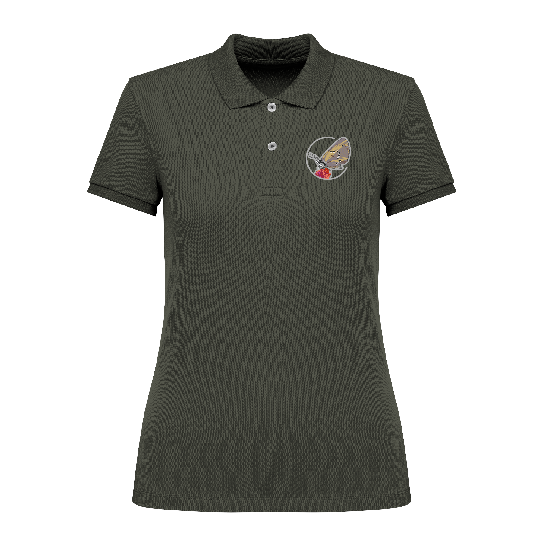 Dunkler Wiesenknopf-Ameisenbläuling Bio Frauen Poloshirt Stick
