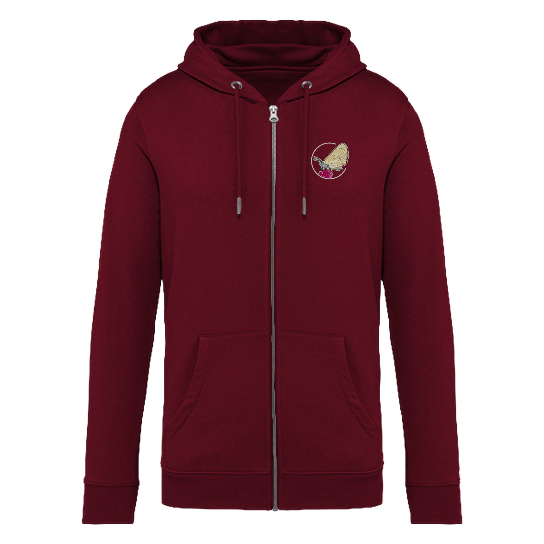 Dunkler Wiesenknopf-Ameisenbläuling Bio Unisex Zip-Hoodie Backprint