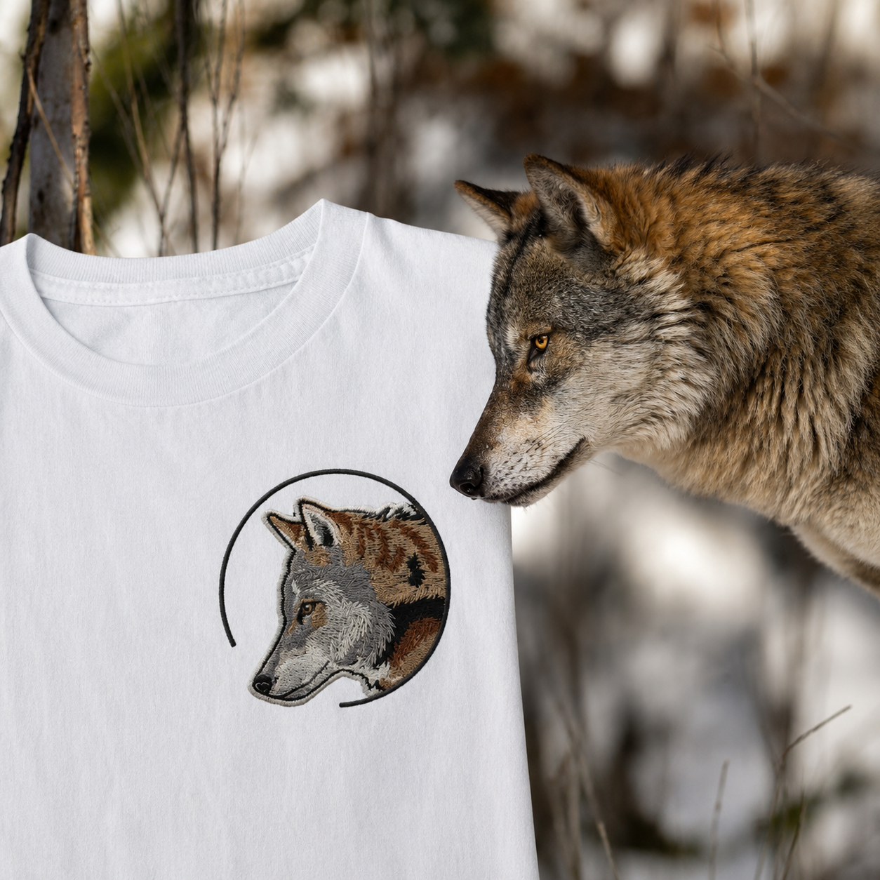 Eurasischer Grauwolf Bio Unisex T-Shirt Stick
