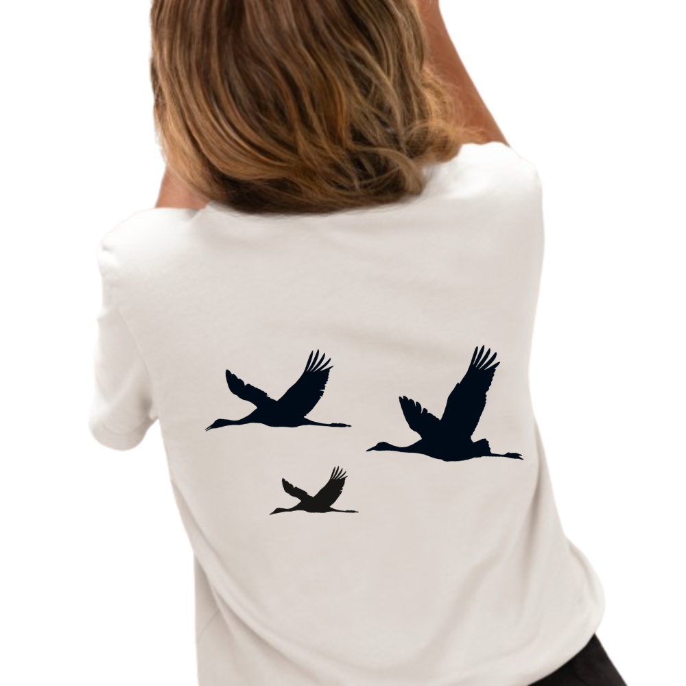Kranich Bio Frauen T-Shirt Backprint