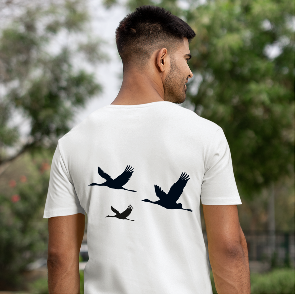 Kranich Bio Männer T-Shirt Backprint