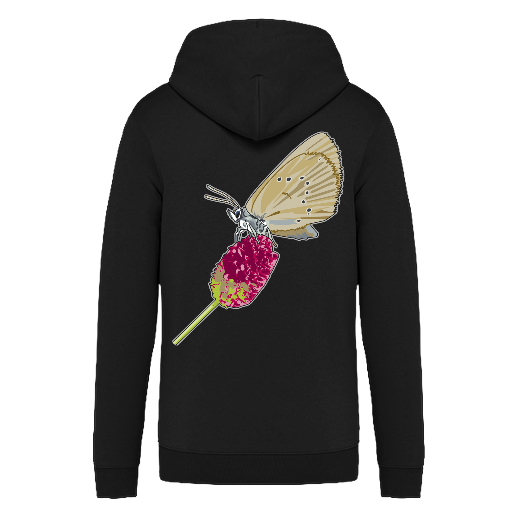 Dunkler Wiesenknopf-Ameisenbläuling Bio Unisex Zip-Hoodie Backprint