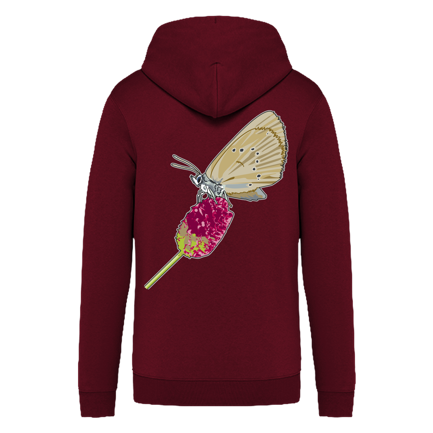 Dunkler Wiesenknopf-Ameisenbläuling Bio Unisex Zip-Hoodie Backprint
