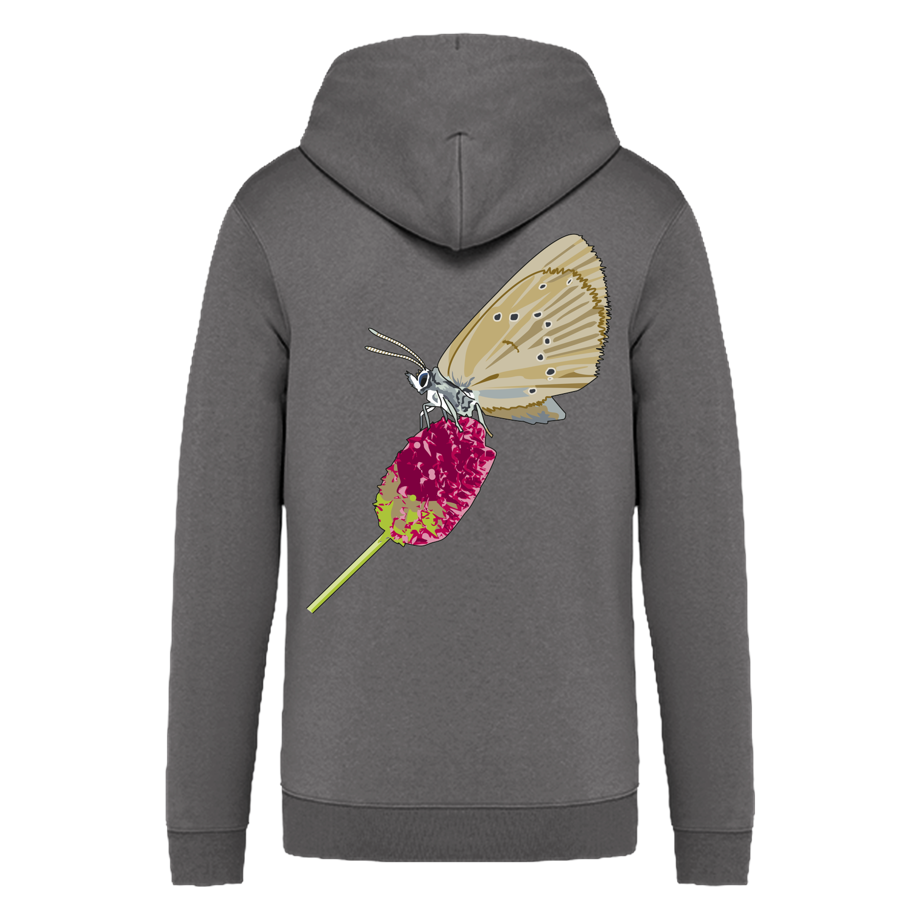 Dunkler Wiesenknopf-Ameisenbläuling Bio Unisex Zip-Hoodie Backprint