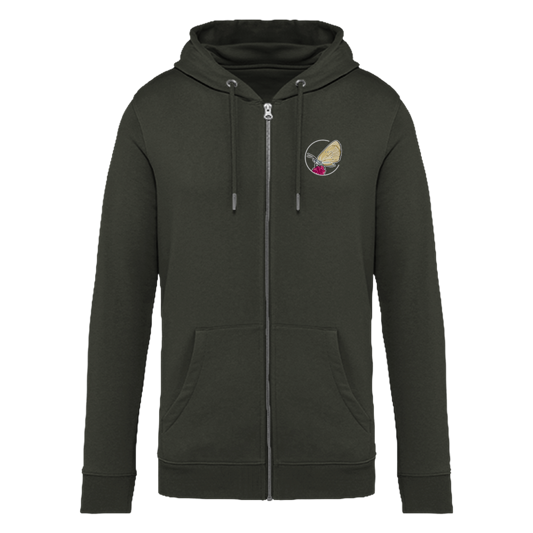Dunkler Wiesenknopf-Ameisenbläuling Bio Unisex Zip-Hoodie Backprint