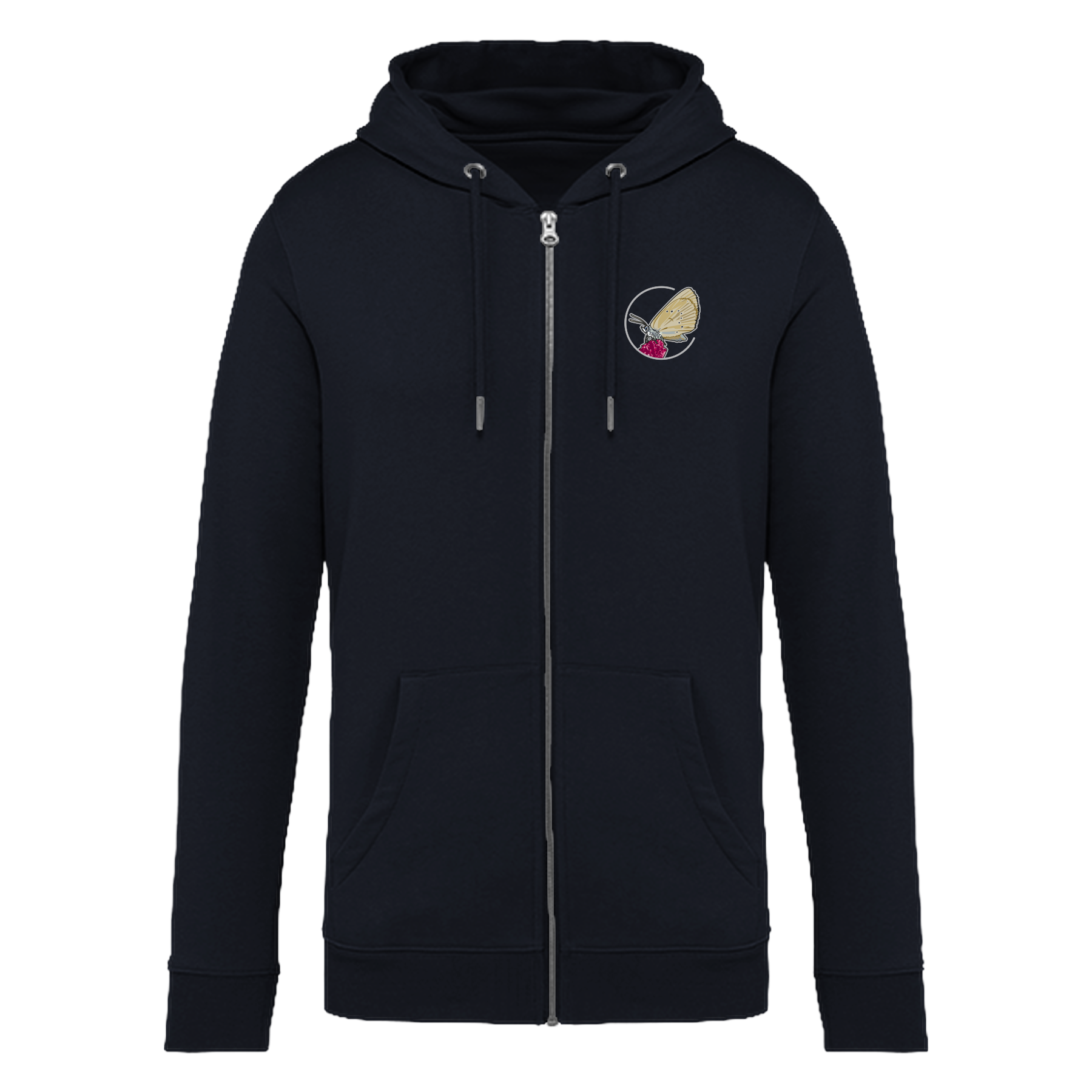 Dunkler Wiesenknopf-Ameisenbläuling Bio Unisex Zip-Hoodie Backprint