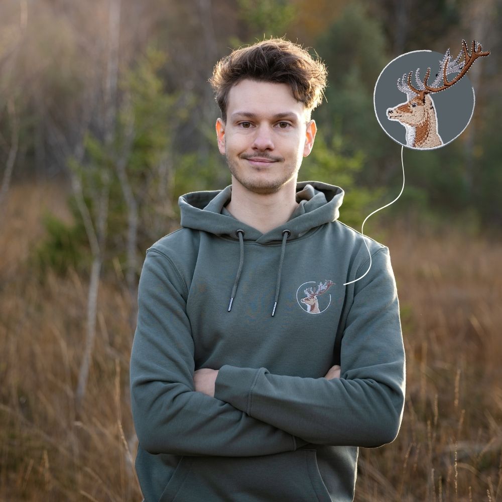 Hirsch Bio Männer Hoodie Stick